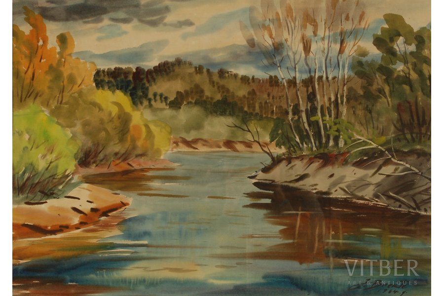 Brekte Janis (1920-1985), River Landscape, 1964, paper, water colour, 70 x 85 cm